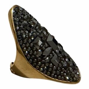 Henri Bendel Gold Ring with Black Crystals